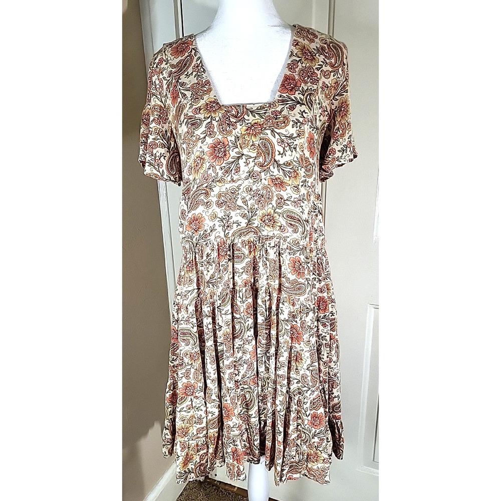 Patrons of Peace Tiered Boho Floral Babydoll Cottagecore Mini Dress Women's‎ M